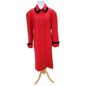 Vintage Mario De Pinto Red Wool Trench Coat with Black Velvet Trim Fits a M/L